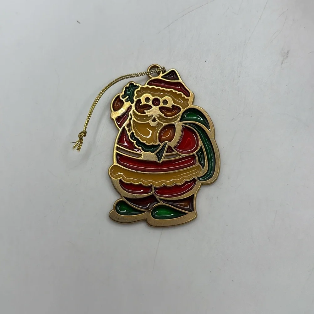 Vintage Russ Berrie Co Stained Glass Santa Ornament Collectible Decor Christmas